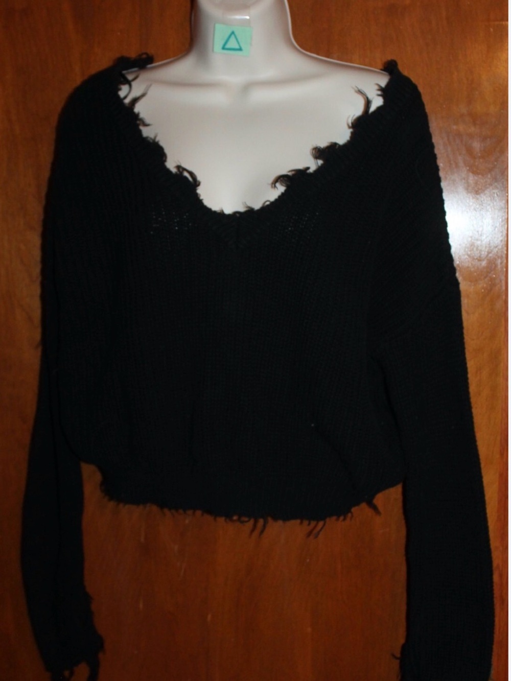 Blue Rain black deconstructed v-neck cropped sweater